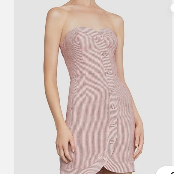 NWT BCBGMAXAZRIA Pinstriped Bustier Dress Lipstick Red Combo - Picture 1 of 12